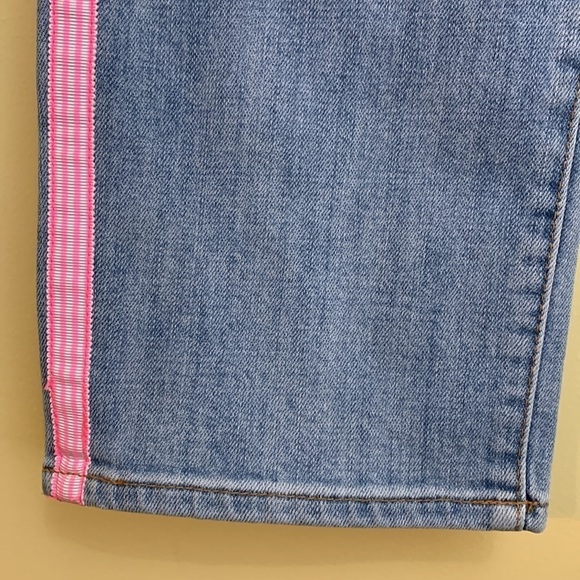 Talbots Modern Ankle Pink White Tape Embellished Amalfi Wash Blue Denim Jeans 10 - Picture 12 of 17